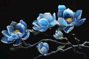 蓝色玉兰花工艺品摆件