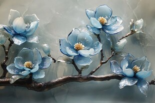 蓝色玉兰花枝艺术造型