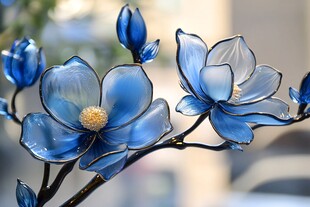 蓝色玉兰花金属工艺摆件