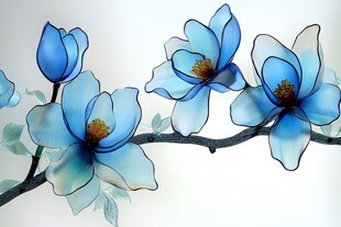 蓝色玉兰花枝精美插画
