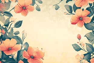 橙色花卉边框插画背景图