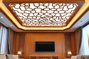 中式客厅精美雕花天花板