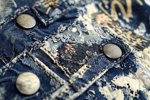 复古破洞牛仔布细节特写