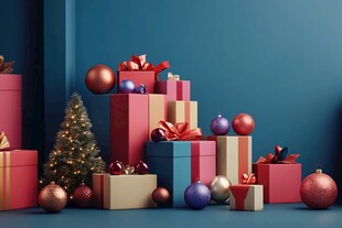 圣诞礼物堆与装饰小景