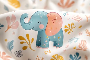 可爱小象印花布料图案