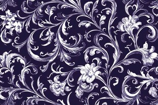 蓝底白色花卉藤蔓花纹图案