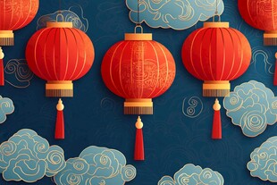中式灯笼祥云背景图