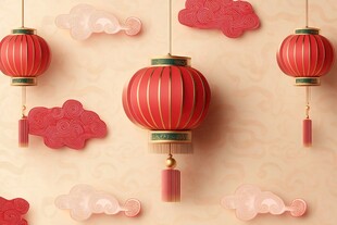 中式红灯笼与祥云装饰图
