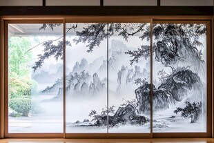 中式水墨屏风景致