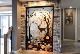 鹿主题玄关艺术玻璃装饰画