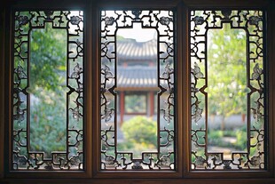 古典雕花窗里的中式景致