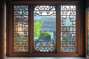 中式木窗映古韵庭院