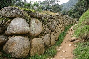 古老石墙旁的山间小径