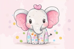 可爱小象插画 粉色系萌趣