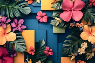 热带花卉几何背景装饰图