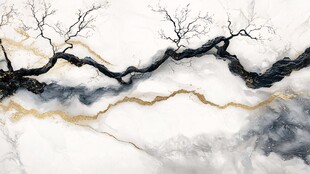 水墨金纹枯木意境图