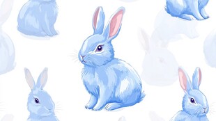 蓝色水彩风可爱兔子图案