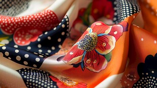 多彩印花丝绸面料特写