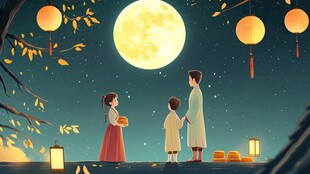 中秋夜家人共赏明月