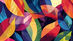 多彩几何叶片抽象图案