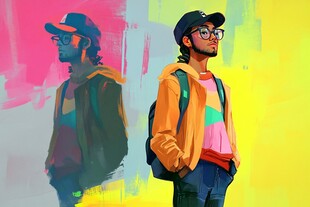 时尚潮男背影与正面形象