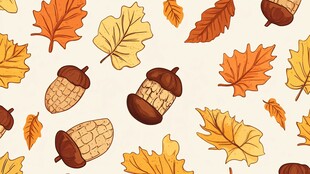 秋季树叶与橡果可爱图案