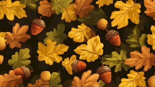 秋日橡叶与橡果图案背景