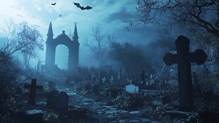 阴森墓地中的神秘哥特景象