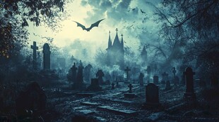 阴森墓地与哥特城堡景象