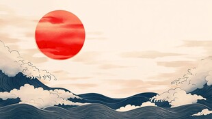 红日跃海 波涛汹涌之景