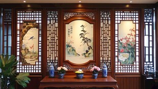 中式典雅屏风装饰室内景