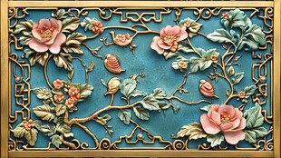 中式浮雕花卉装饰图案