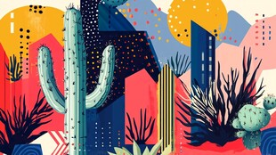 多彩仙人掌景观插画