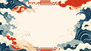 中式海浪边框传统背景图