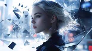 破碎空间中的冷艳女性