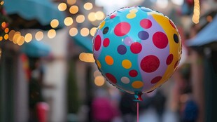 彩色波点气球的梦幻街景