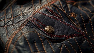 复古风黑色绗缝皮夹克细节