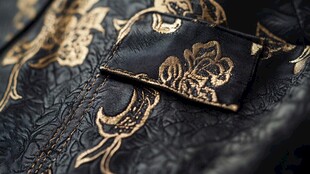 黑色绣金服饰细节特写