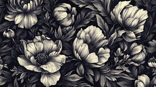 黑白花卉图案 复古优雅风
