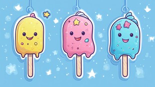 可爱卡通冰淇淋挂饰插画