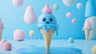 可爱蓝冰淇淋的梦幻场景