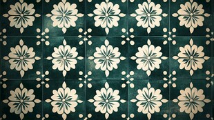 复古绿底白花瓷砖图案