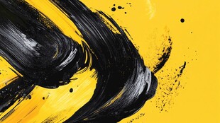 黄底黑墨抽象艺术笔触