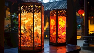中式古典灯笼散发温暖光芒