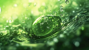 绿色水滴溅起灵动水波纹