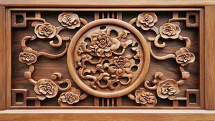 中式木雕花卉窗棂图案