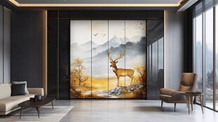 中式山水鹿景客厅装饰画