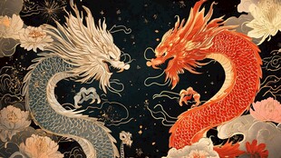 双龙戏珠中式祥瑞图景