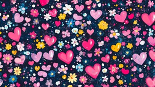缤纷爱心花朵图案背景
