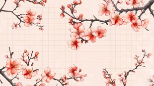 粉色桃花水彩风花卉图案